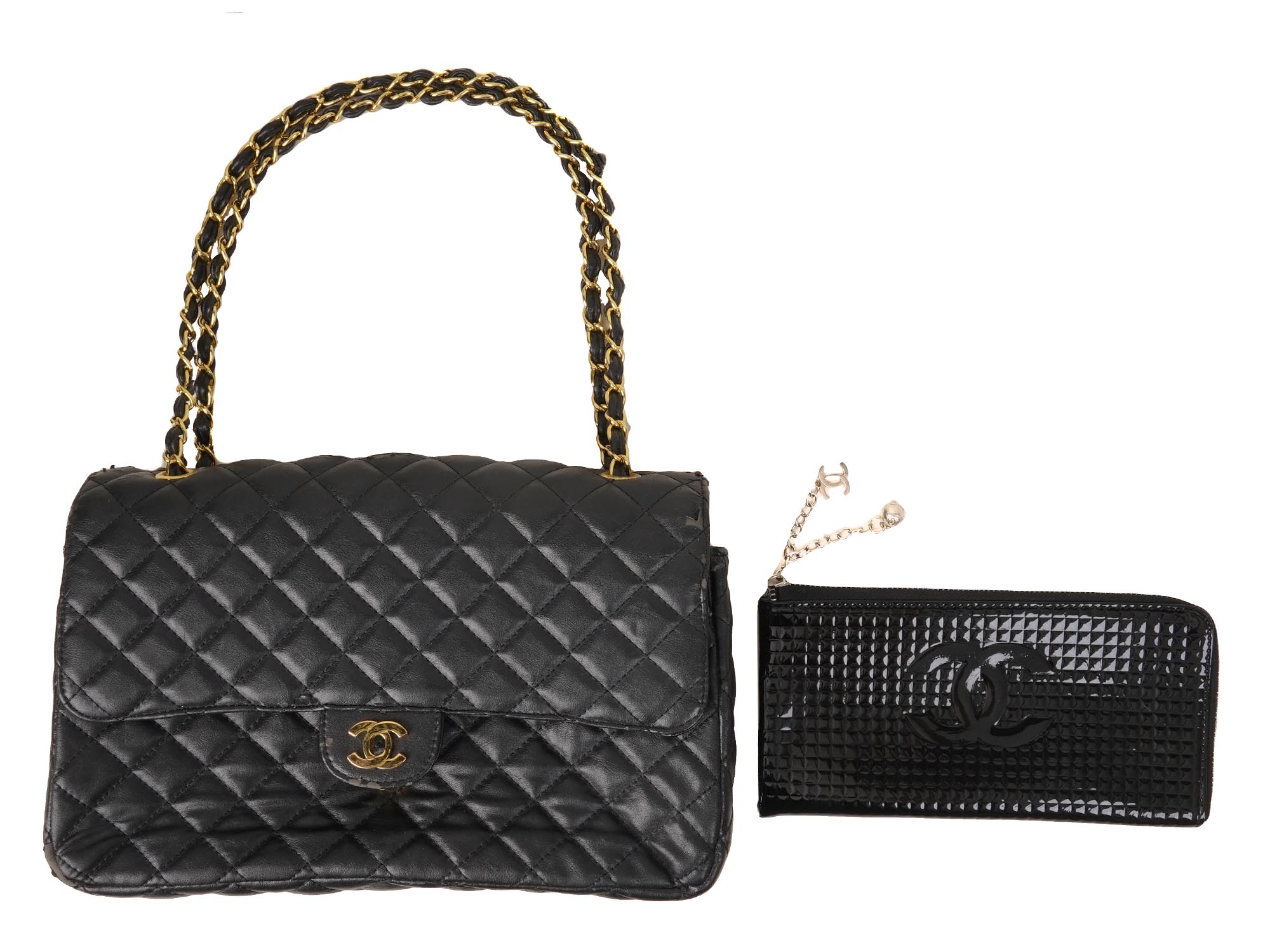 CHANEL STYLE FLAP QUILTED BLACK LEATHER BAG PURSE PIC-0